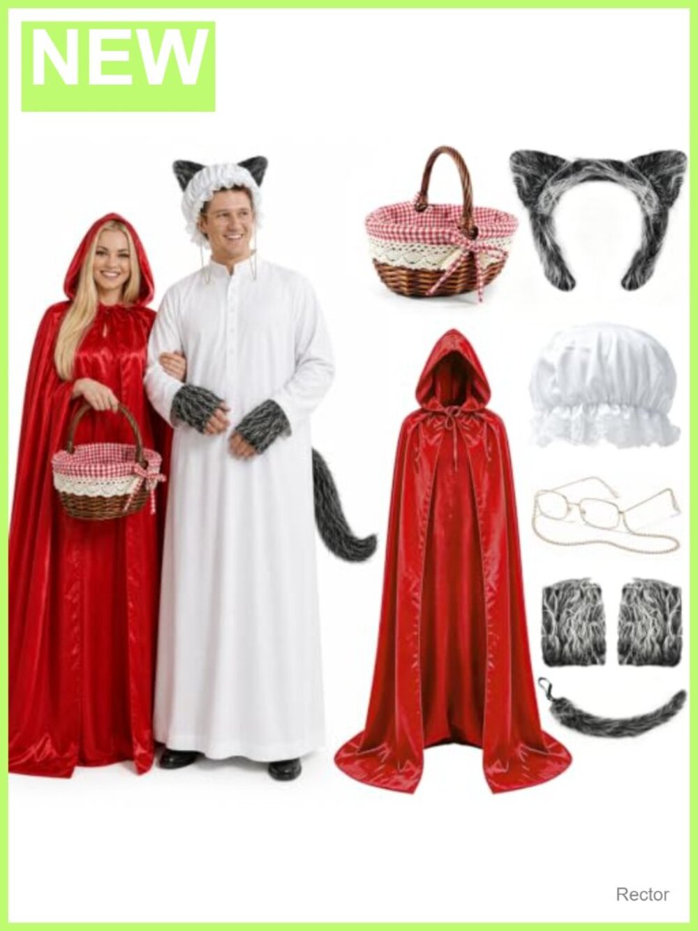 7-Piece Couples Wolf & Red Riding Hood Costume Set Hooded Cape One Size Adult